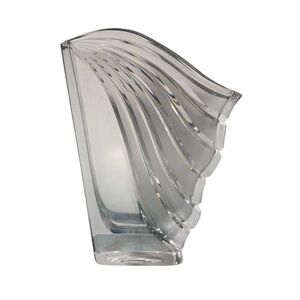 70s Art Deco Style Fluted Fan Shaped Heavy Crystal Vase French Art Vannes Style